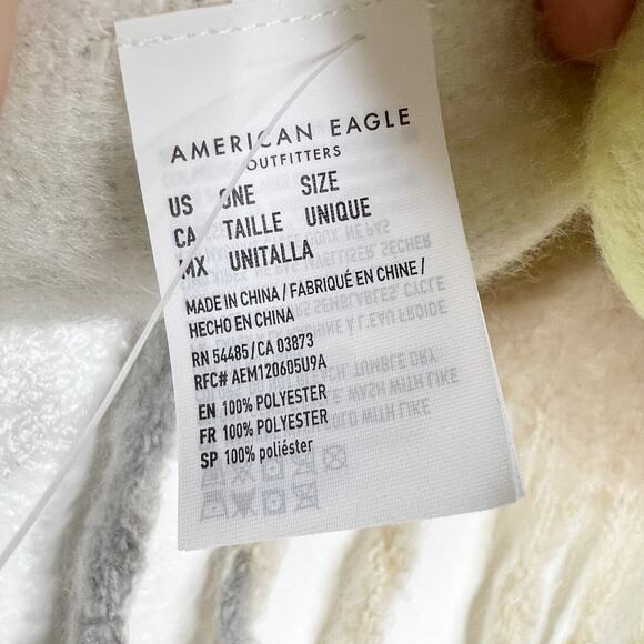 AMERICAN EAGLE NWT Plaid Fleece Tassel Long Scarf Fringed Beige Black Yellow OS - Picture 5 of 8